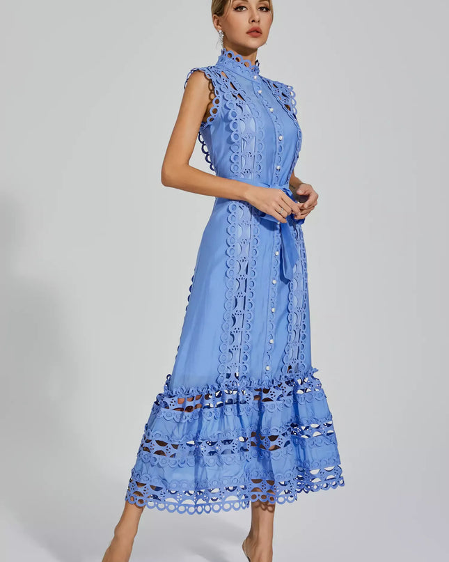 Nica™ | Blue Sleeveless Hollow Maxi Dress L Dresses
