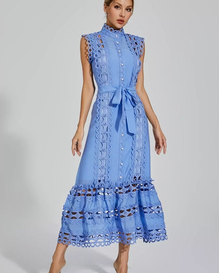 Nica™ | Blue Sleeveless Hollow Maxi Dress M Dresses
