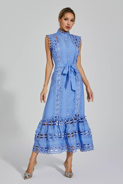 Nica™ | Blue Sleeveless Hollow Maxi Dress M Dresses