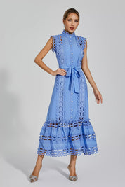 Nica™ | Blue Sleeveless Hollow Maxi Dress S Dresses