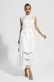 Pearl™ | White Sleeveless Hollow Maxi Dress L Dresses