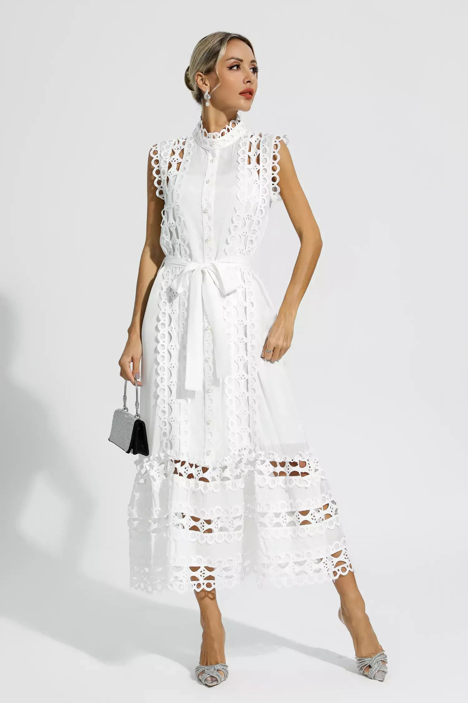 Pearl™ | White Sleeveless Hollow Maxi Dress XL Dresses