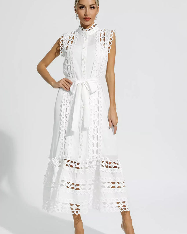 Pearl™ | White Sleeveless Hollow Maxi Dress Dresses