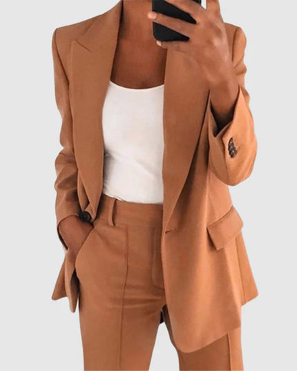 Women's Classic Blazer and Pants Set Khaki Blazer