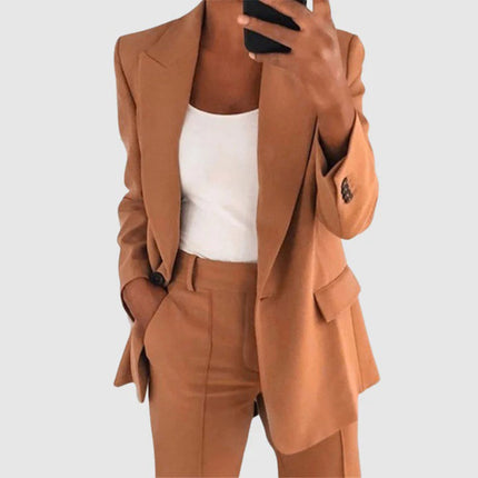 Women's Classic Blazer and Pants Set Khaki Blazer