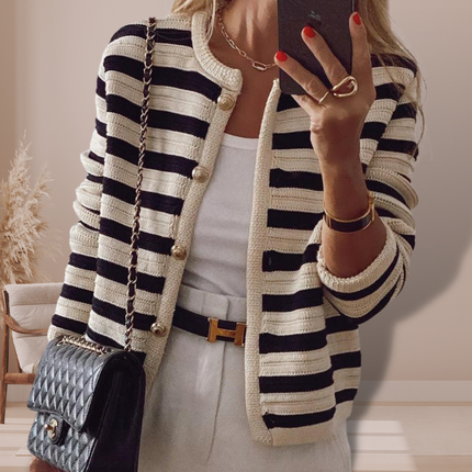 Marie | Classic Striped Cardigan Beige Women Cardigan