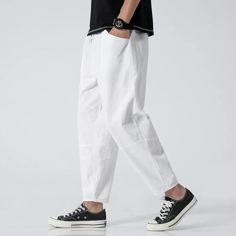Kyoto Linen Cropped Pants White Trousers