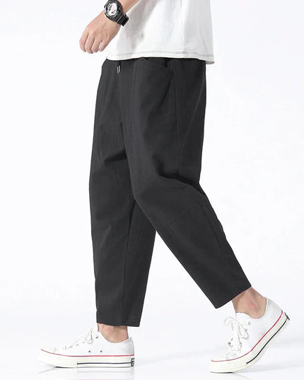Kyoto Linen Cropped Pants Black Trousers