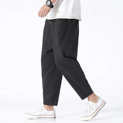 Kyoto Linen Cropped Pants Black Trousers