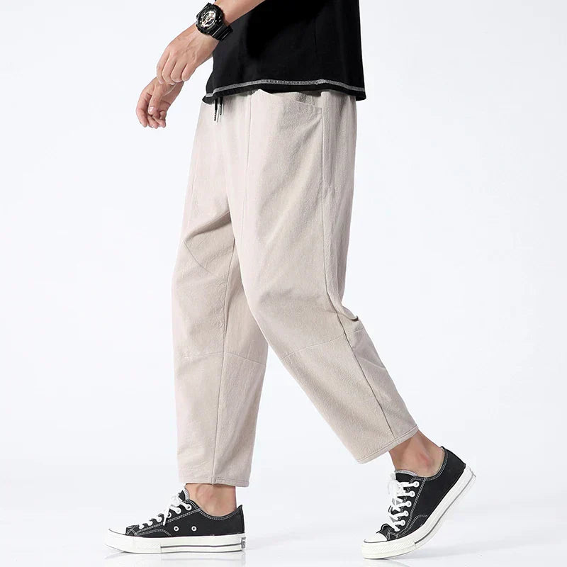 Kyoto Linen Cropped Pants Khaki Trousers