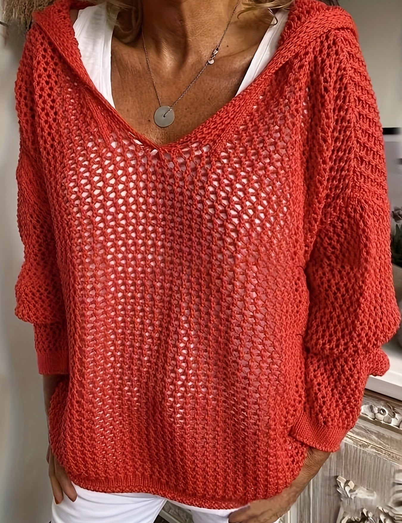 Lana Knit Hooded Sweater Red