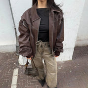 Lapel Zipper Leather Jacket Leather Jacket