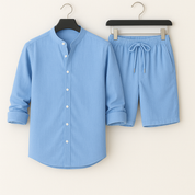 Relaxed Linen Two‑Piece Set – Duvall Chic Blue Outfit Sets