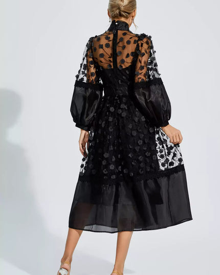 Giselle™ | Black Mesh Flower Midi Dress Dress
