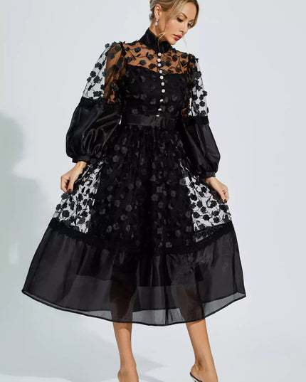 Giselle™ | Black Mesh Flower Midi Dress Dress