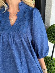 Lilette™ | Puff Sleeve Leaf Jacquard Mini Dress Dress
