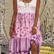 Luna Boho Patchwork Midi Dress Pink