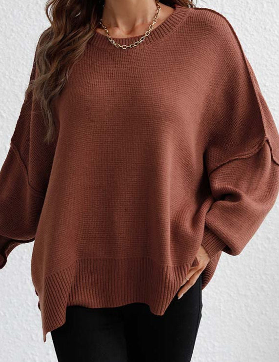Women's Relaxed Knit Sweater Brown sweater