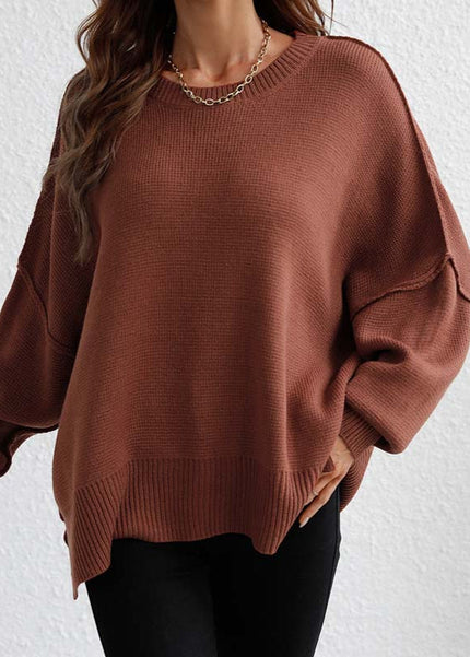 Women's Relaxed Knit Sweater Brown sweater