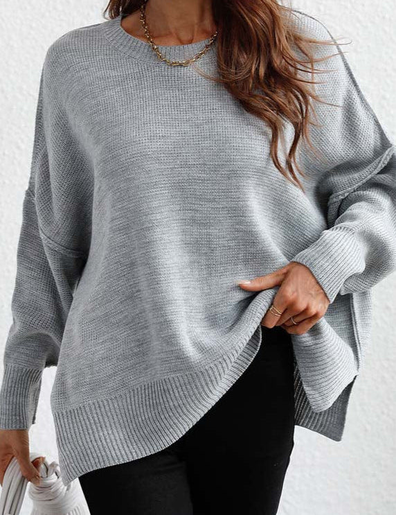 Women's Relaxed Knit Sweater Grey sweater