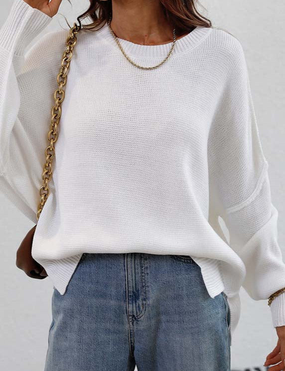 Women's Relaxed Knit Sweater White sweater