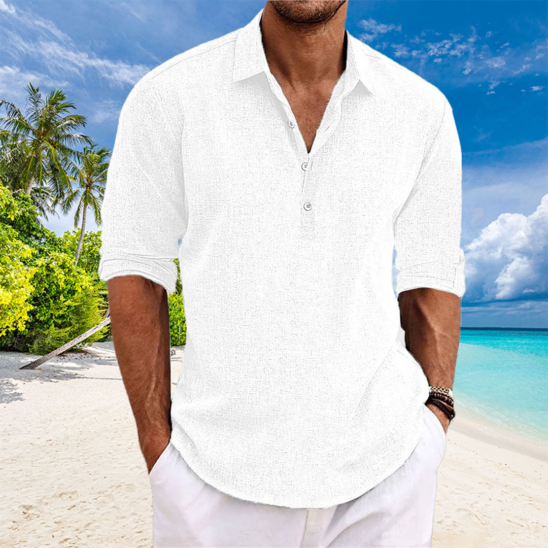Tyler | Casual Linen Long Sleeve Shirt White (Almost Sold Out) Men's shirts