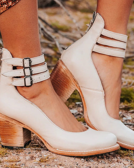 Elegant Belt Buckle Strap Mary Jane Shoes White Shoes