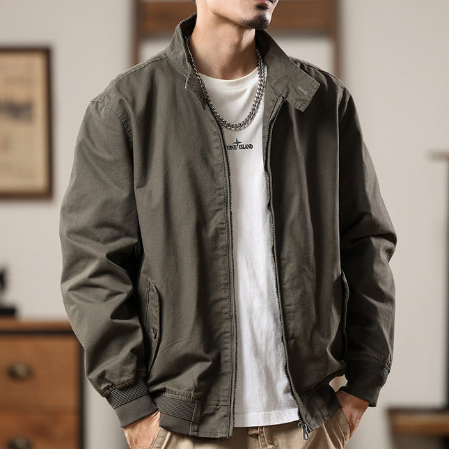 Canvas Pilot Collared Jacket Olive Green Men's Clothing