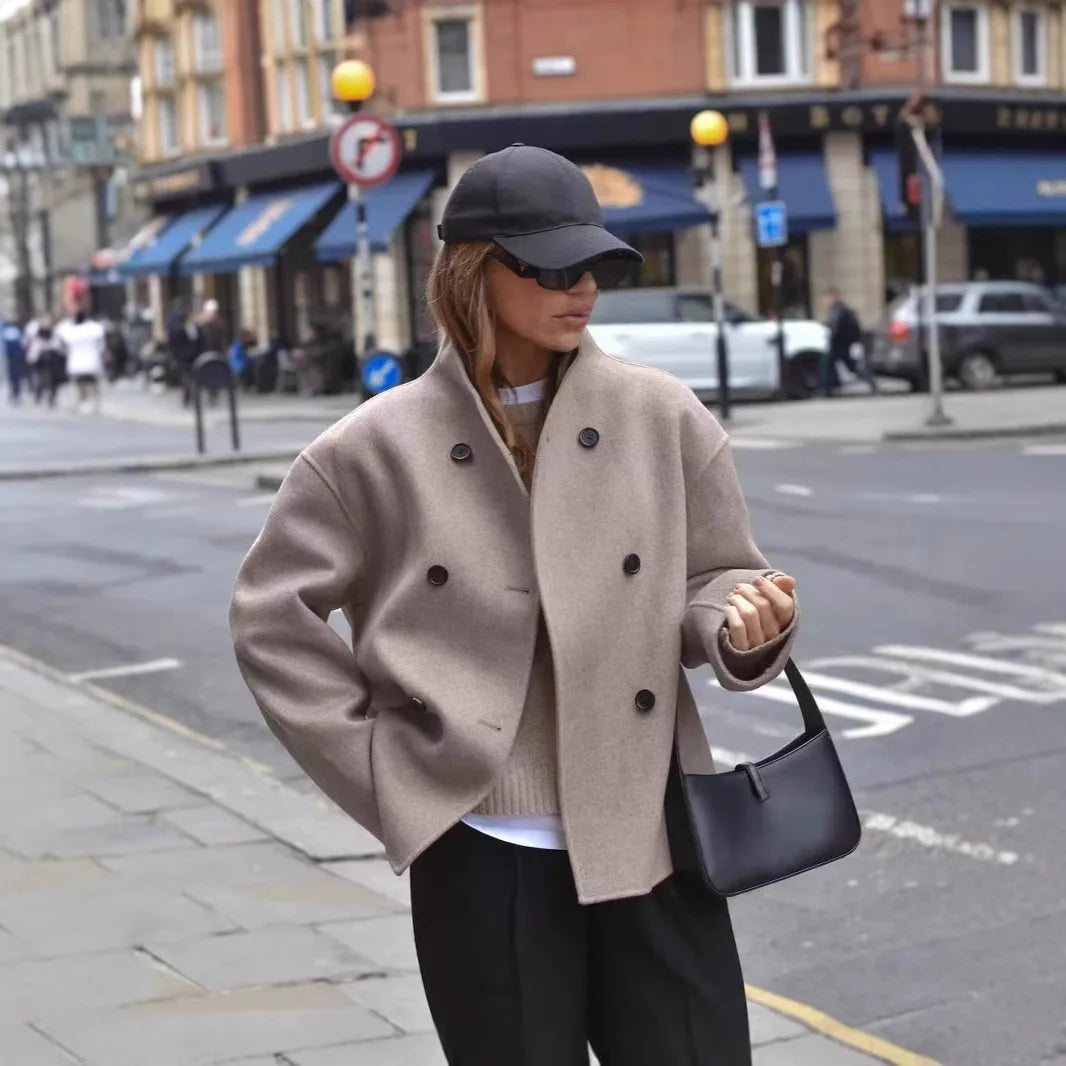 Cathy | Vintage Brown Woolen Jacket Beige Jackets