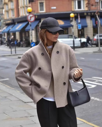Cathy | Vintage Brown Woolen Jacket Beige Jackets
