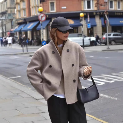 Cathy | Vintage Brown Woolen Jacket Beige Jackets