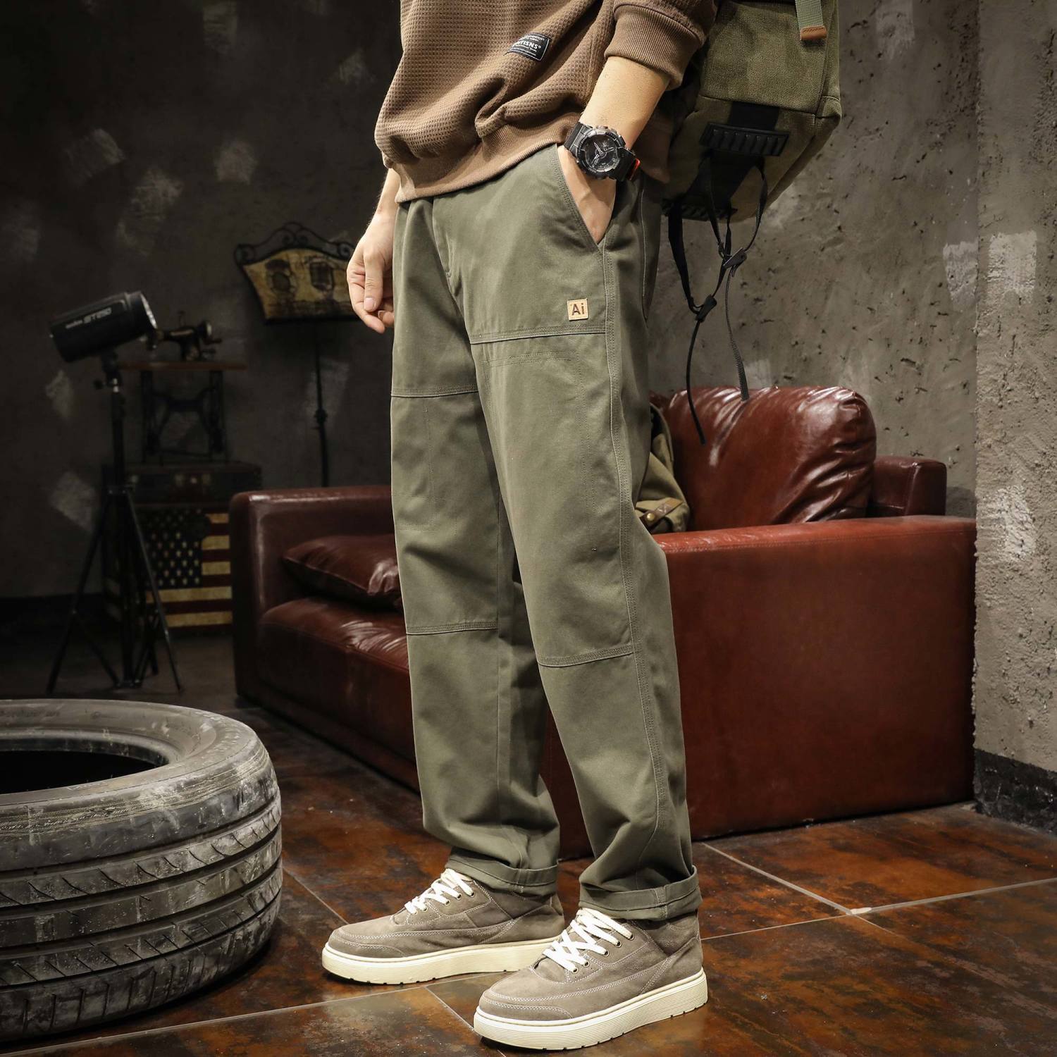 Panel Canvas Pant Green Men's Clothing