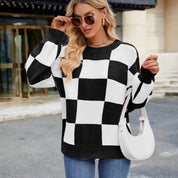 Women's Checkerboard Knit Sweater Sweaters