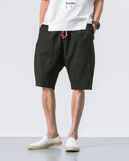 Kyoto Drift Linen Shorts Black Men Shorts