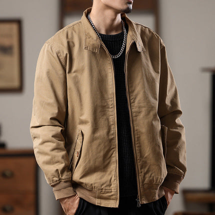 Canvas Pilot Collared Jacket Khaki Men's Clothing