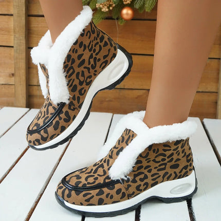 Vegan Leather Casual Ankle Boots leopard Boots