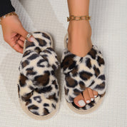 Elegant Open Toe Fuzzy Slippers Leopard print Slippers