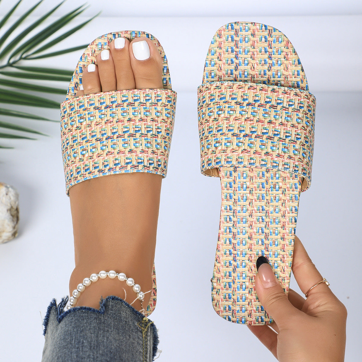 Prim Woven Flats Beige Multi-Color Women's Footwear