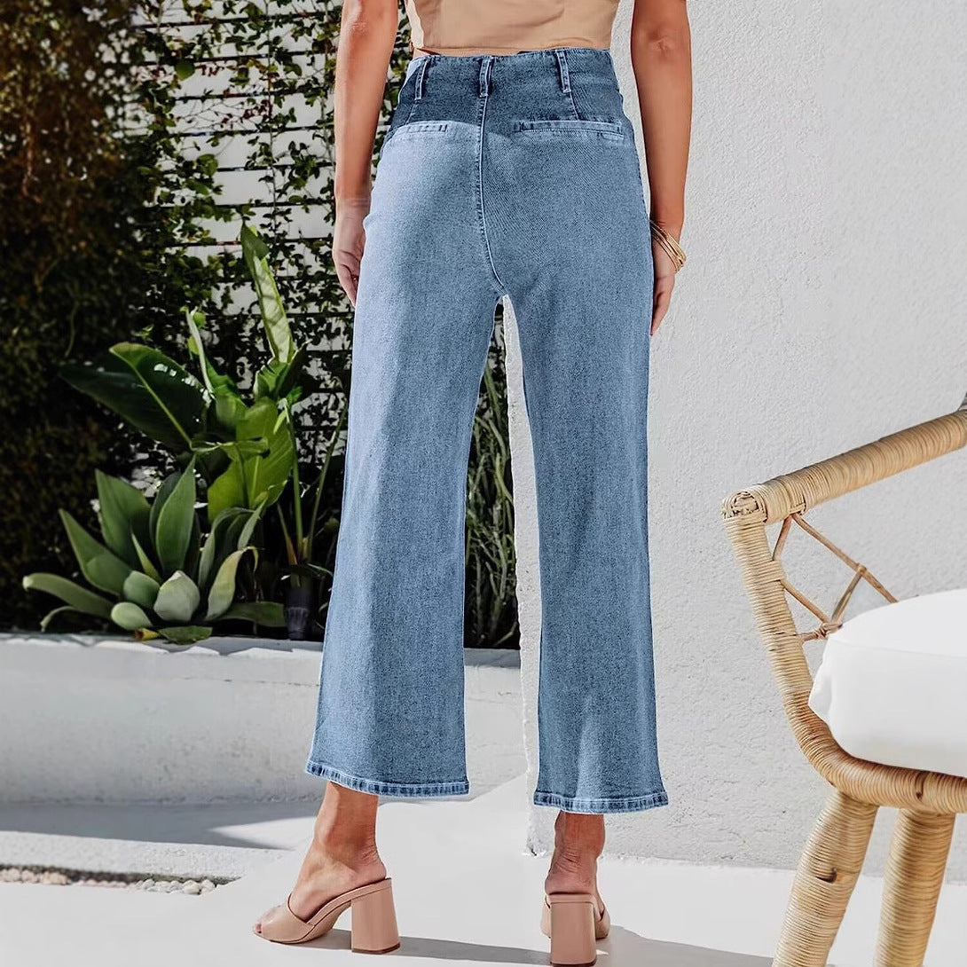 High Waist Down Button Pant Women's Clothing