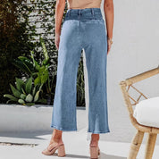 High Waist Down Button Pant Women's Clothing