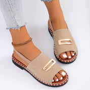 Glint Stitched Flat Beige Multi-Color Women's Footwear