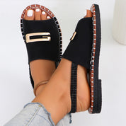 Glint Stitched Flat Black Women's Footwear