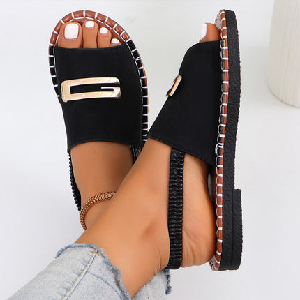 Glint Stitched Flat Black Women's Footwear