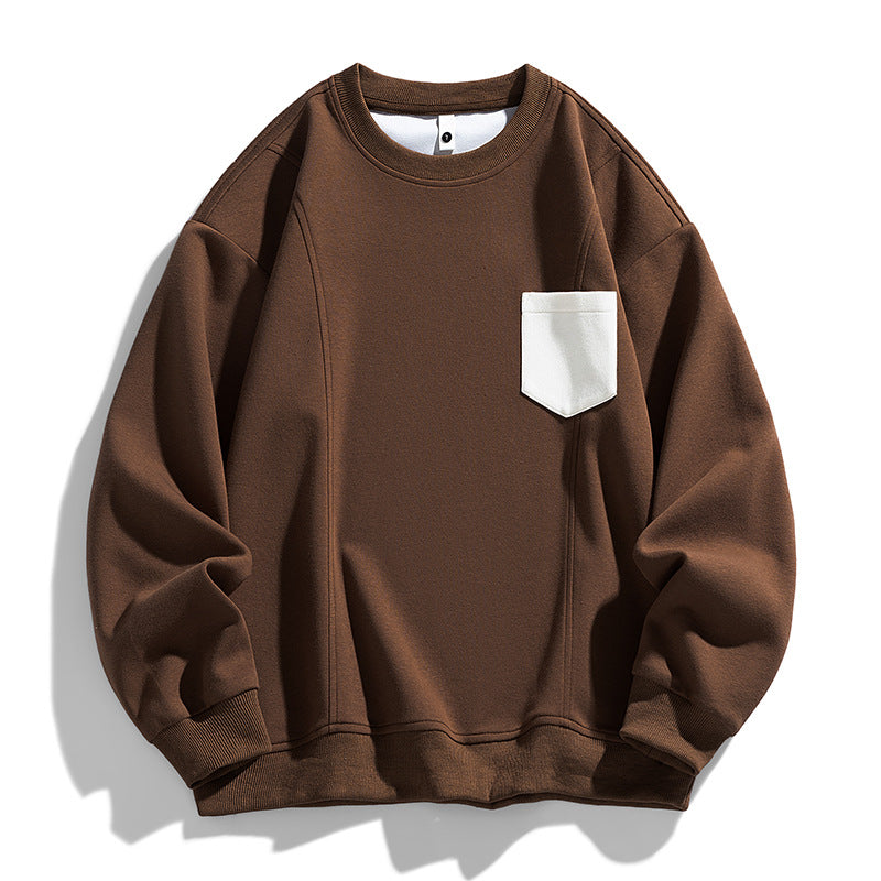 Sable Pocketed Crew Neck Brown Men's Clothing