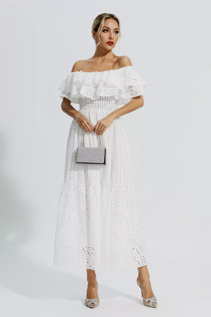 Erica™ | White Cutout Ruffle Maxi Dress S Dresses