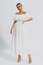 Erica™ | White Cutout Ruffle Maxi Dress M Dresses