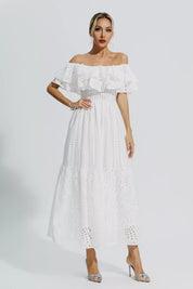 Erica™ | White Cutout Ruffle Maxi Dress L Dresses