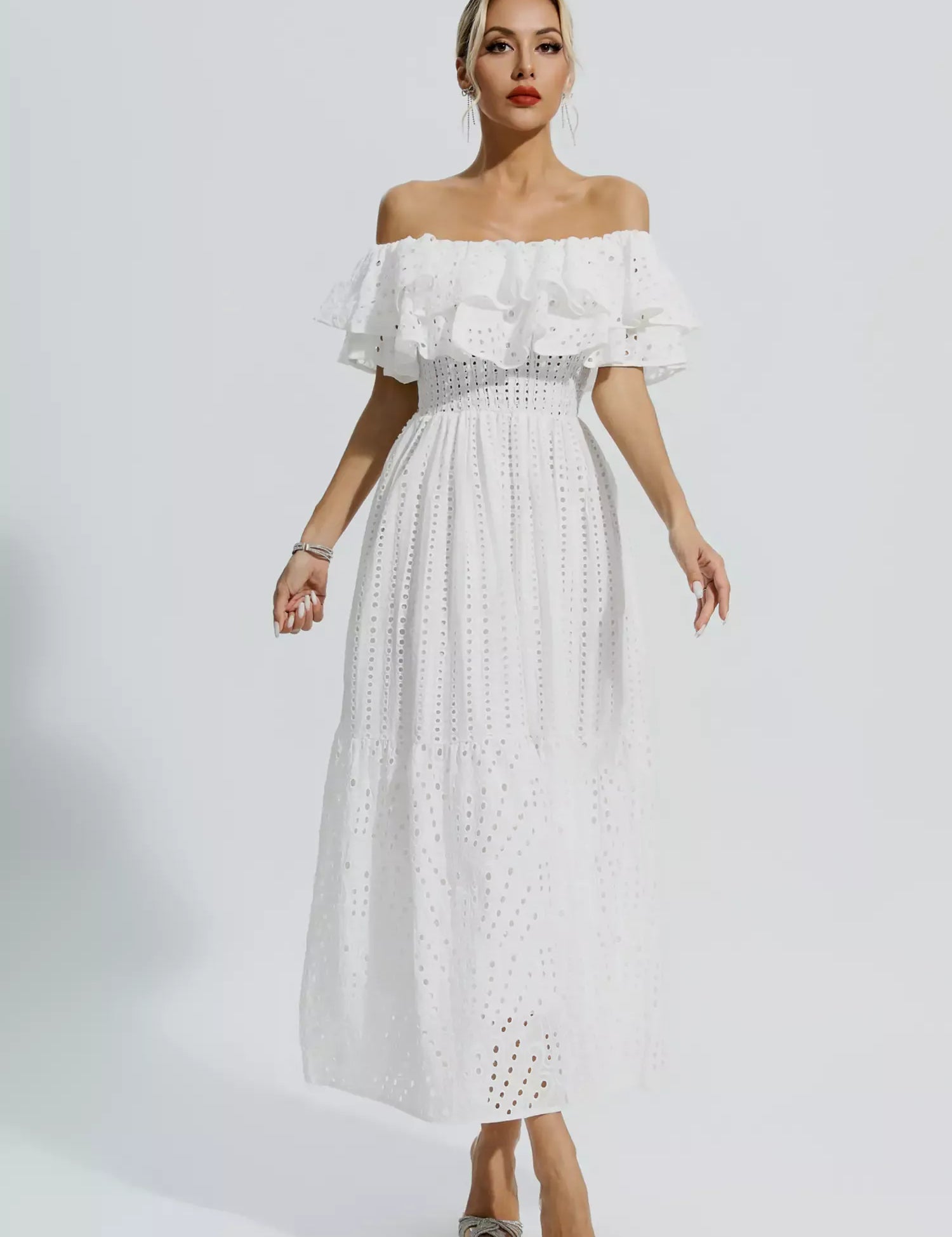 Erica™ | White Cutout Ruffle Maxi Dress XL Dresses