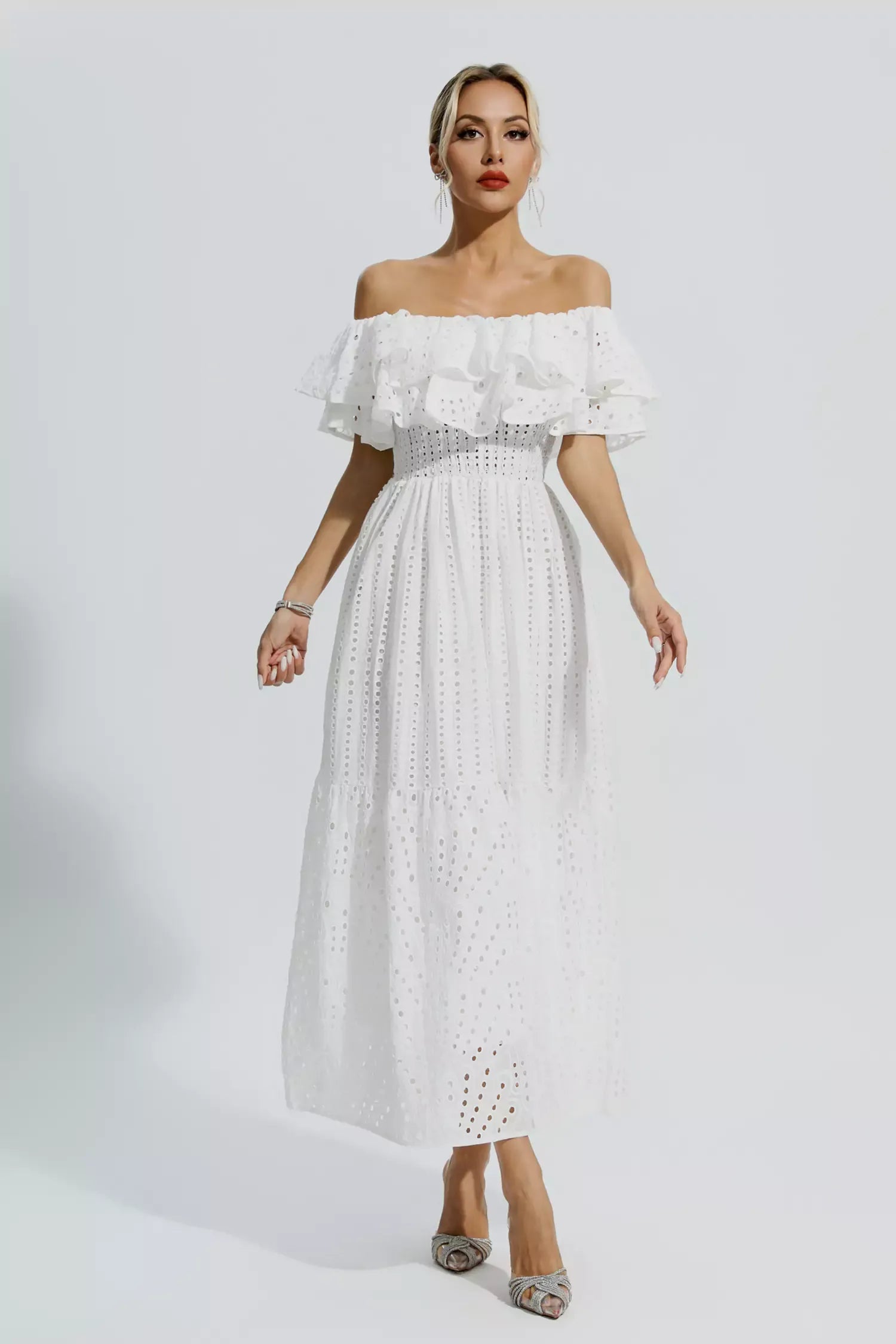 Erica™ | White Cutout Ruffle Maxi Dress XL Dresses