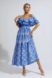 Shay™ | Blue Cutout Ruffle Maxi Dress S Dresses